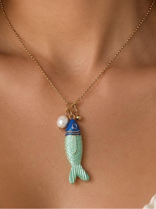Anthropologie Jewelry - Fish Pendant Necklace with Pearl Charm